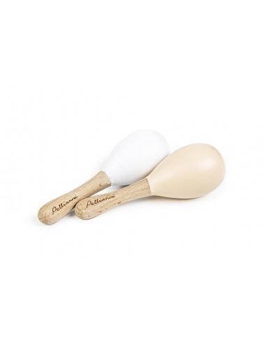 Maracas en bois Blanc et Beige