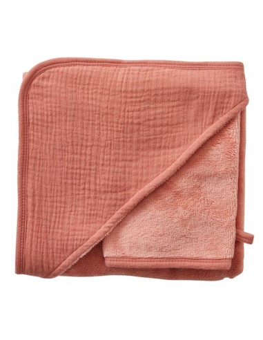 Cape de bain & Gant de toilette Coton Bambou Marsala Terracotta