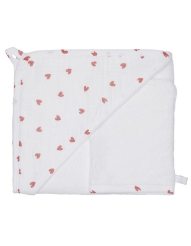 Cape de bain & Gant de toilette Coton Bambou Cœurs