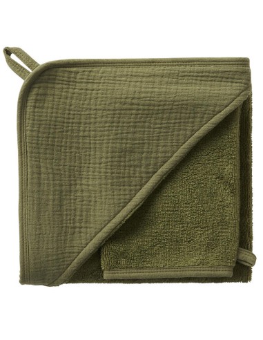 Cape de bain & Gant de toilette Coton Bambou Vert Fougère Vert