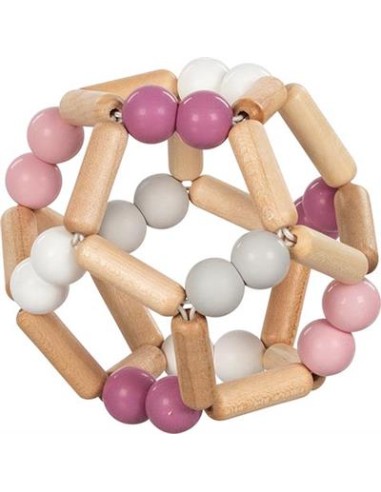 Hochet balle flexible en bois et silicone Rose