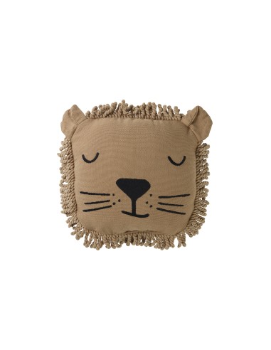 Coussin Lion Brodé Sésame