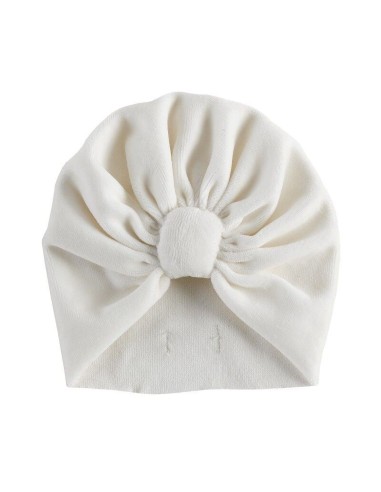 Bonnet Turban de Naissance en Coton Bio Velours Crème