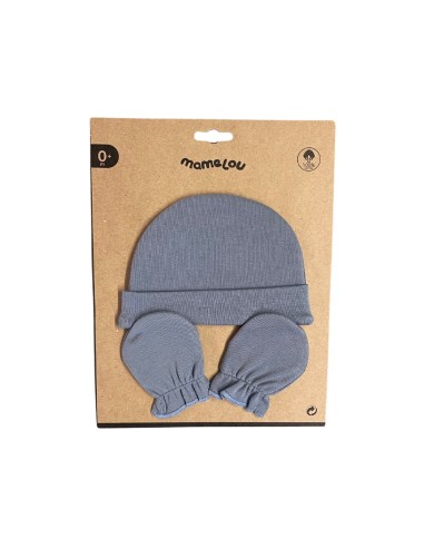 Bonnet et moufles de naissance Bleu Tradewinds