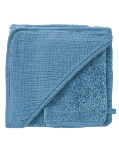 Cape de bain & Gant de toilette Coton Bambou Pierre Bleue