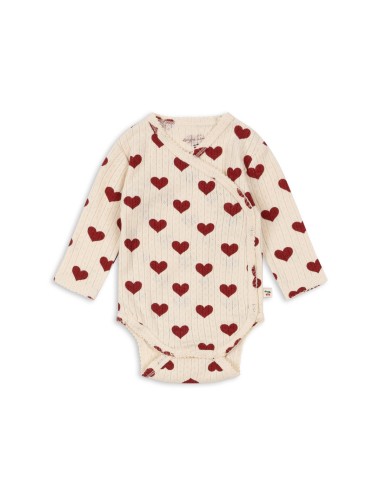 Body croisé à manches longues en coton biologique Jacquard Amour Rouge