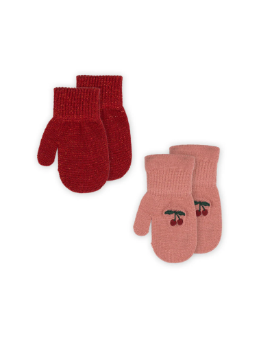 Moufles enfant - 2 paires - Cherry Rose & Rouge Glitter