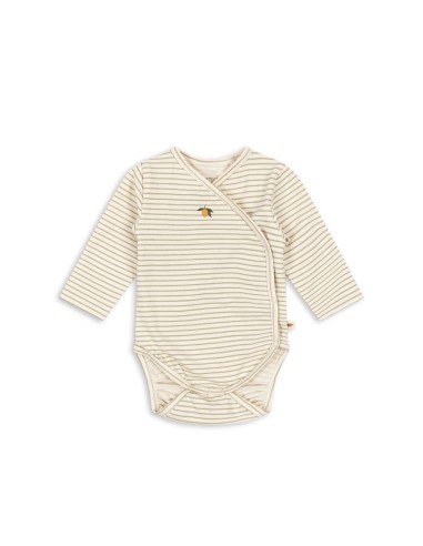 Body croisé à manches longues en coton biologique Tea Stripes 6 mois Blanc cassé