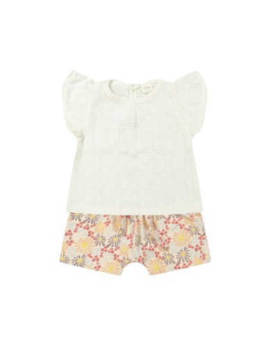 Ensemble Blouse et Short Marguerite Orange 3 ans