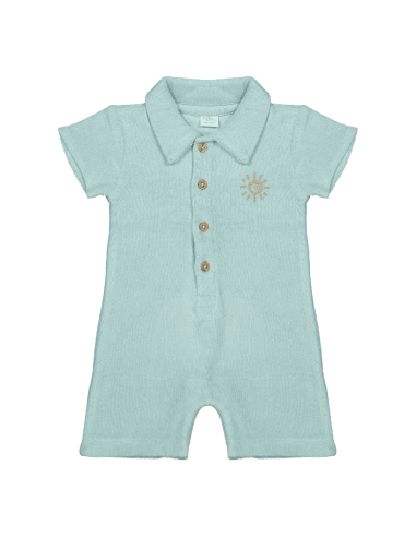 Combishort Barboteuse Gilian en Coton Biologique Turquoise 2 ans