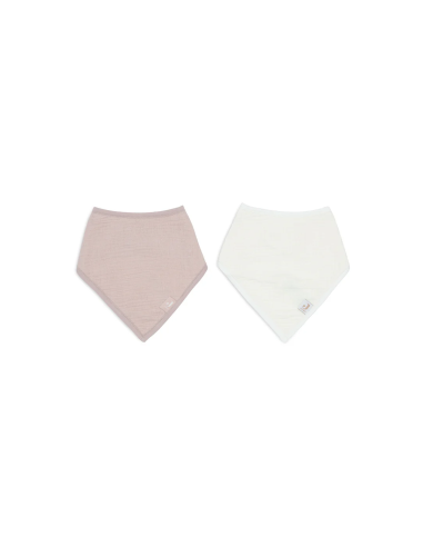 Lot de 2 bavoirs bandana Gaze de Coton écru & rose