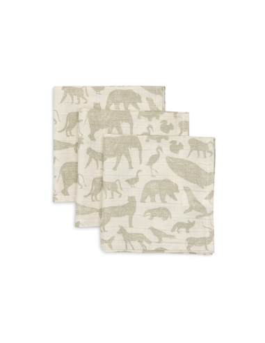 Lot de 3 mini langes Animals Olive